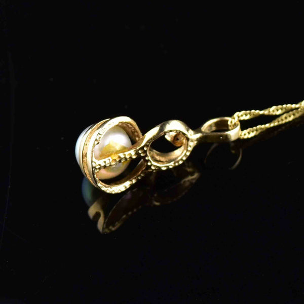 14K Gold Gray Pearl Diamond Pendant Necklace - Boylerpf