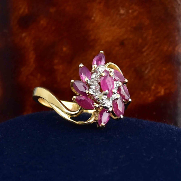 10K Gold Marquise Cut Ruby Diamond Pinwheel Statement Ring - Boylerpf