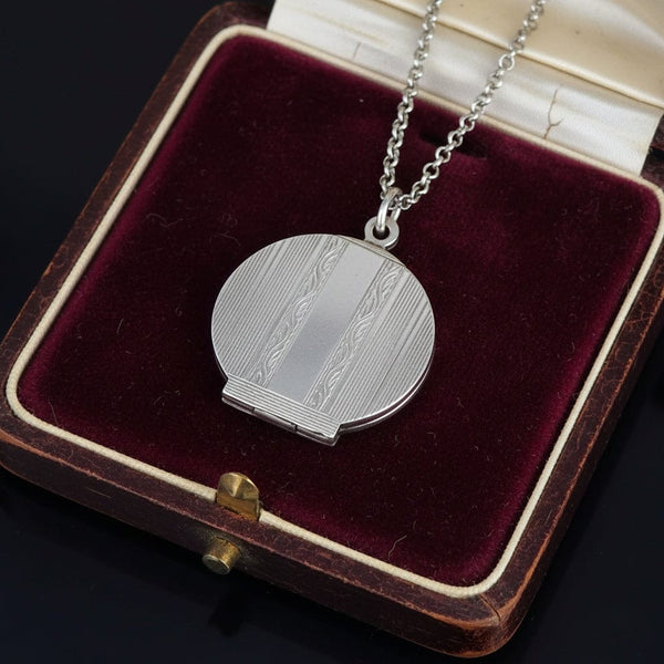 Antique Art Deco Sterling Silver Photo Locket Necklace