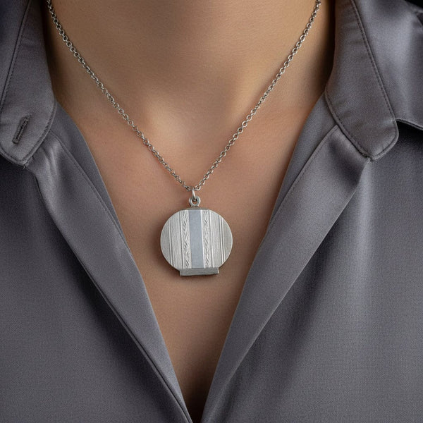 Antique Art Deco Sterling Silver Photo Locket Necklace