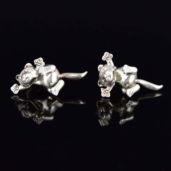 Vintage Cat Stud Jacket Earrings in Sterling Silver
