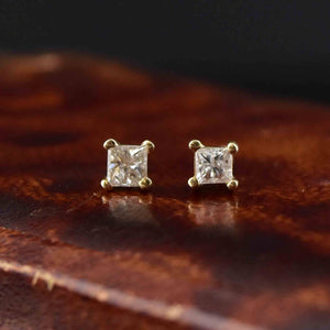 Vintage 10K Gold Princess Cut Diamond Stud Earrings - Boylerpf