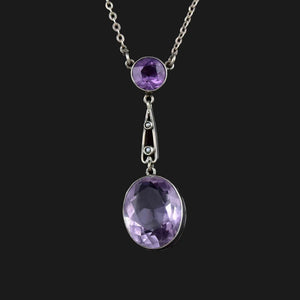 Antique Art Nouveau Silver Seed Pearl Amethyst Drop Necklace - Boylerpf