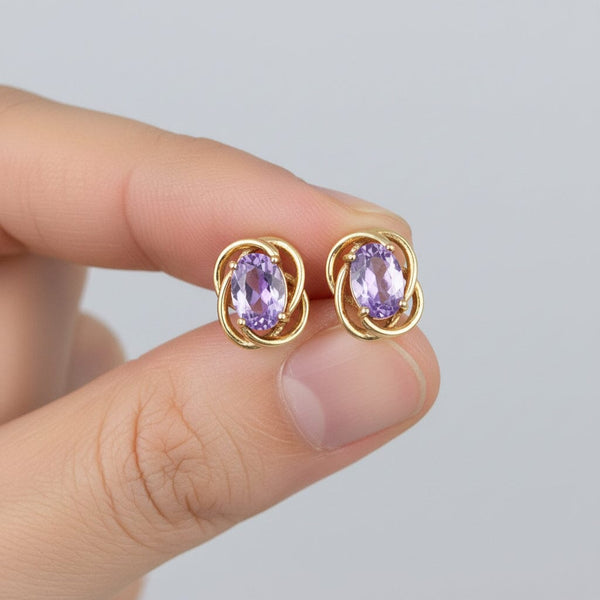 Vintage 14K Gold Twist Amethyst Stud Earrings - Boylerpf