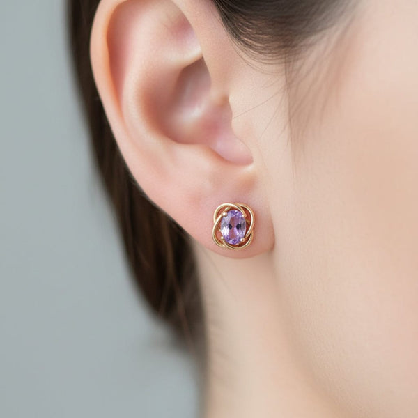 Vintage 14K Gold Twist Amethyst Stud Earrings - Boylerpf