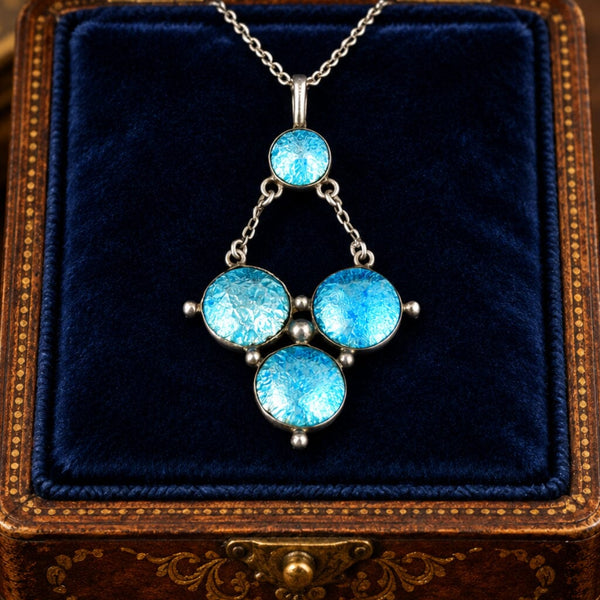 Antique Art Nouveau Sterling Silver Blue Enamel Necklace