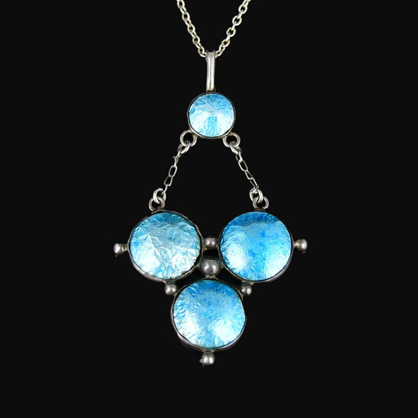 Antique Art Nouveau Sterling Silver Blue Enamel Necklace