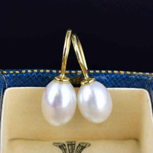 Vintage 9K Gold Large Baroque Pearl Drop Earrings - Boylerpf