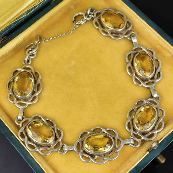 Vintage Arts and Crafts Style Silver Citrine Bracelet - Boylerpf