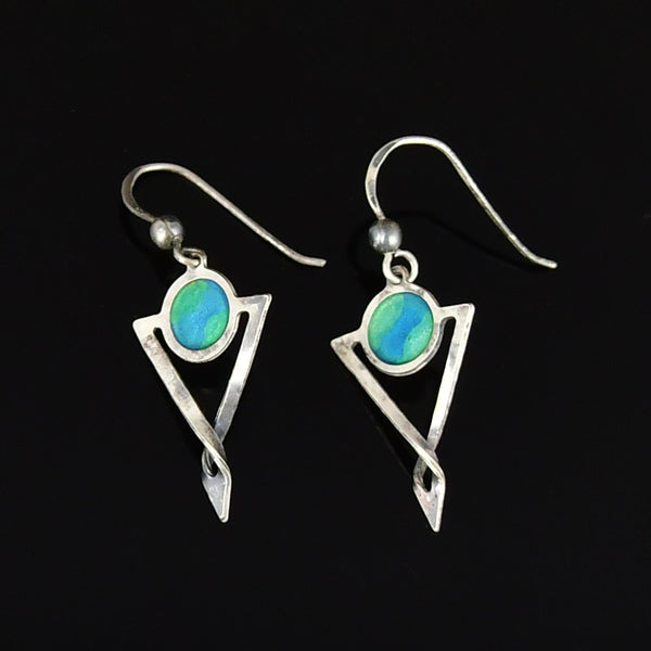 Vintage Enamel Sterling Silver Drop Earrings
