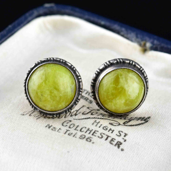 Vintage Iona Connemara Marble Silver Button Stud Earrings - Boylerpf