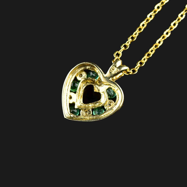 14K Gold Emerald Diamond Open Heart Pendant Necklace - Boylerpf