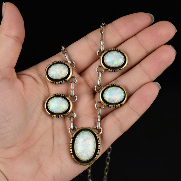 Vintage Opal Sterling Silver Gold Filled Necklace