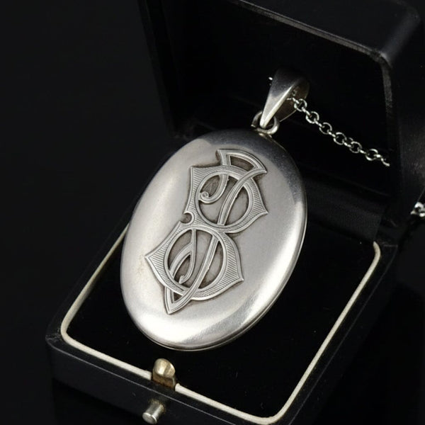 Antique Victorian Sterling Silver Mourning Locket Necklace - Boylerpf