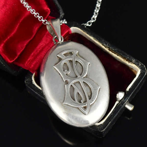 Antique Victorian Sterling Silver Mourning Locket Necklace - Boylerpf
