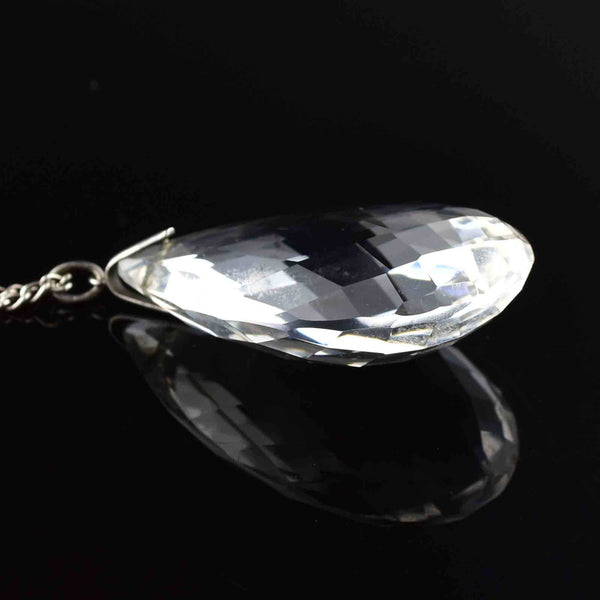 Vintage Silver Large Rock Crystal Pendant Necklace - Boylerpf