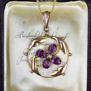 Art Nouveau Gold Amethyst Seed Pearl Floral Lavaliere Necklace - Boylerpf