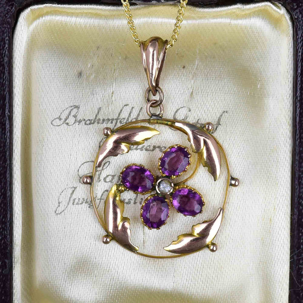 Art Nouveau Gold Amethyst Seed Pearl Floral Lavaliere Necklace - Boylerpf