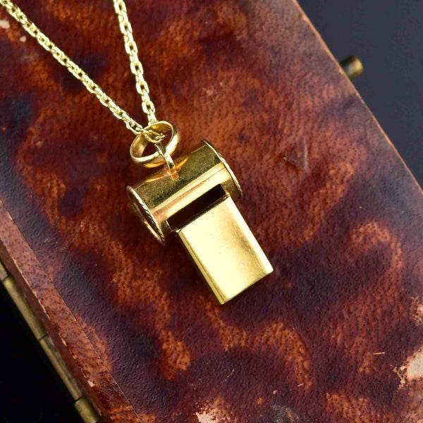 18K Solid Gold Working Whistle Pendant Necklace - Boylerpf