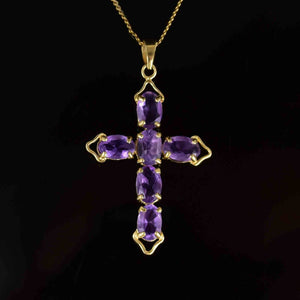 Vintage 14K Gold Amethyst Cross Pendant Necklace - Boylerpf