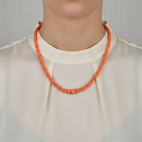 Victorian Mediterranean Coral 18.5 Inch Single Strand Necklace - Boylerpf