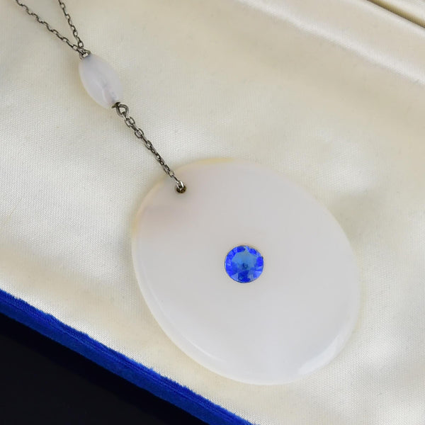 Vintage Sterling Silver White Chalcedony Blue Quartz Necklace