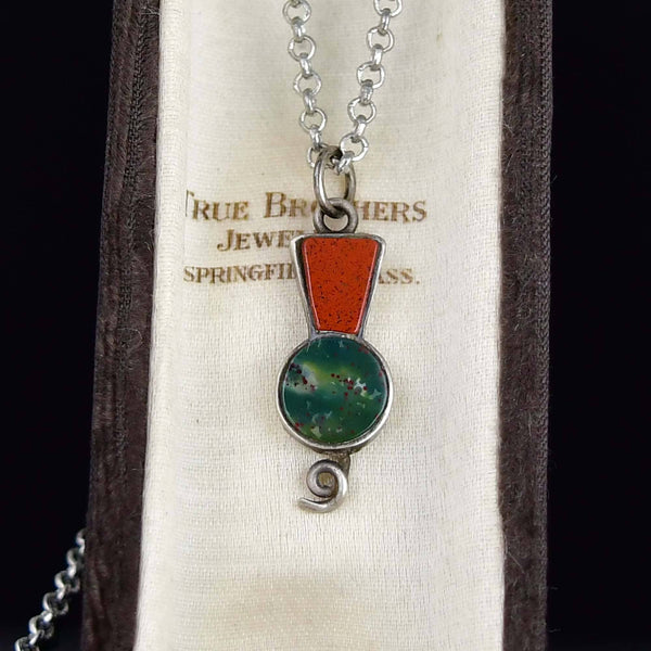 Antique Silver Bloodstone Jasper Thistle Charm Necklace - Boylerpf