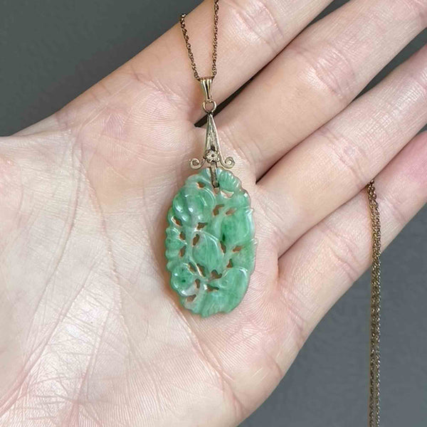 14K Gold Carved Jade Pendant Necklace - Boylerpf