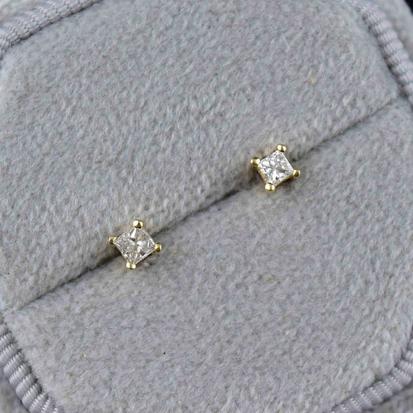 Vintage 10K Gold Princess Cut Diamond Stud Earrings - Boylerpf