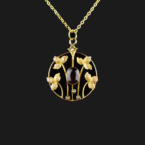 Vintage 9K Gold Garnet Floral Lavalier Necklace - Boylerpf