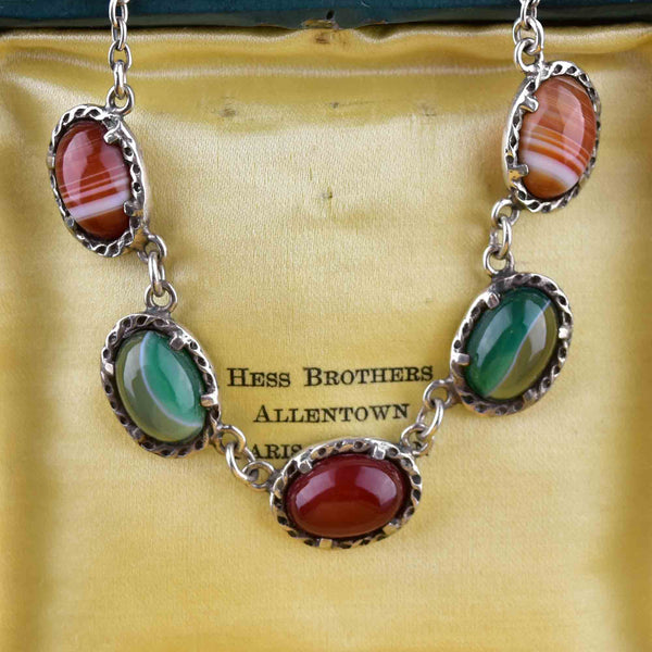 Vintage Silver Carnelian Banded Agate Necklace - Boylerpf
