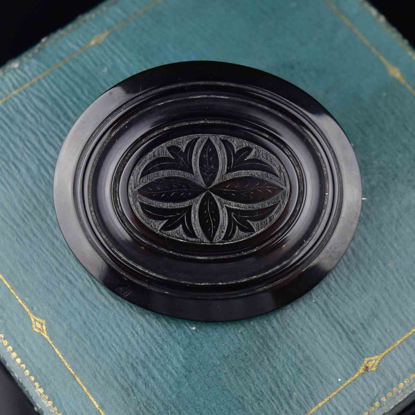 Victorian Whitby Jet Mourning Locket Brooch - Boylerpf