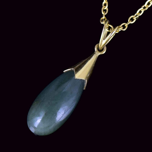 Vintage 14K Gold Natural Jade Teardrop Pendant Necklace