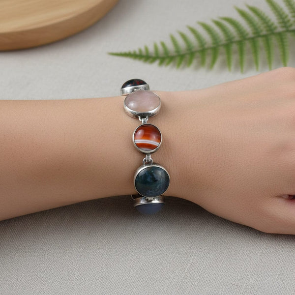 Vintage Sterling Silver Scottish Agate Bracelet