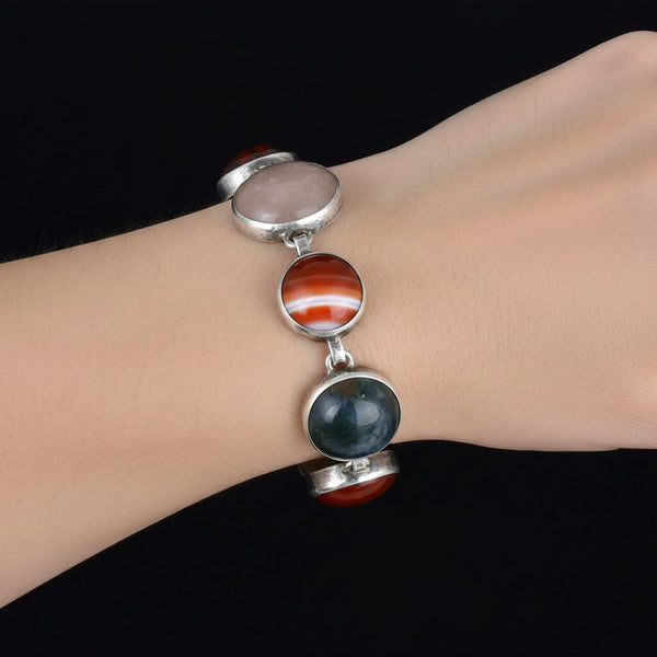 Vintage Sterling Silver Scottish Agate Bracelet