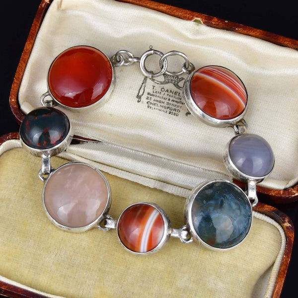 Vintage Sterling Silver Scottish Agate Bracelet