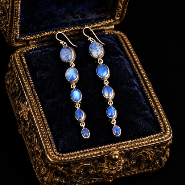 Vintage Sterling Silver Moonstone Chandelier Earrings