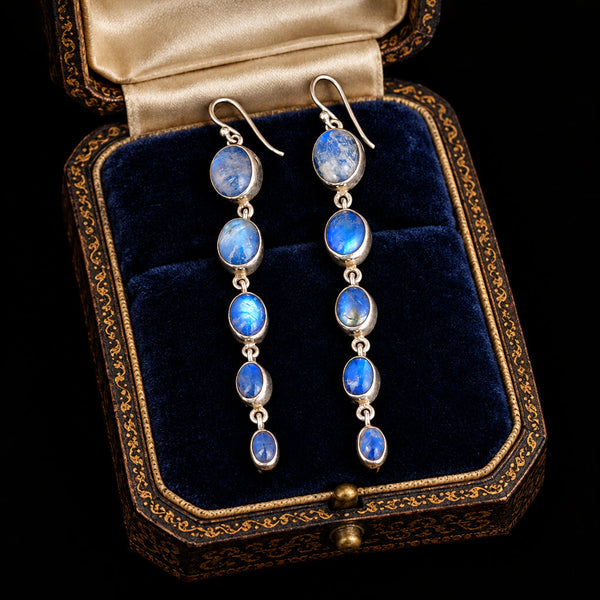 Vintage Sterling Silver Moonstone Chandelier Earrings