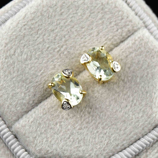 Vintage 14K Gold Diamond Peridot Stud Earrings - Boylerpf