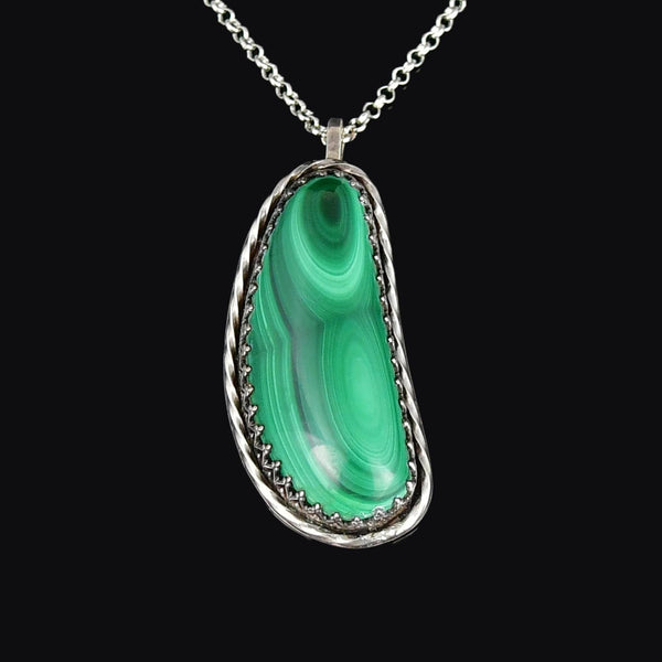 Sterling Silver Malachite Cabochon pendant Necklace