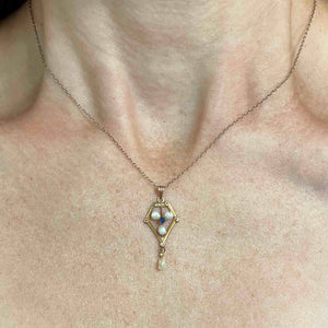 Edwardian 10K Gold Pearl Sapphire Lavalier Pendant Necklace - Boylerpf