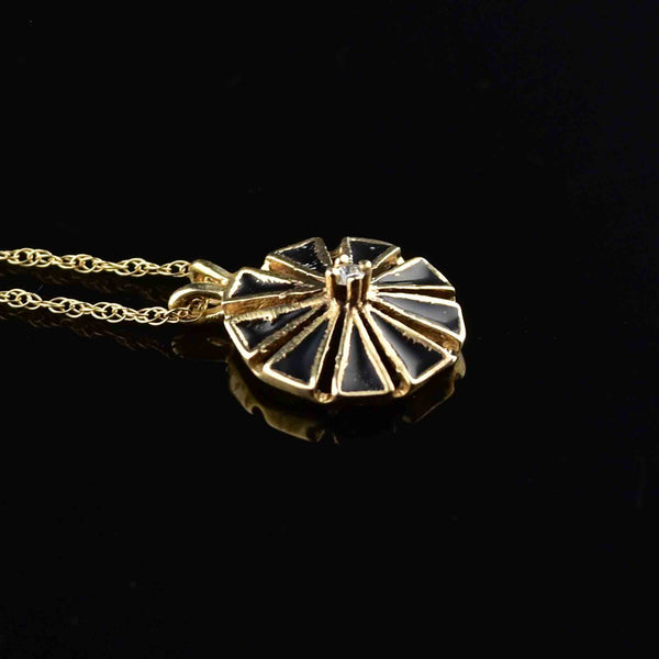 14K Gold Black Enamel Diamond Geometric Pendant Necklace - Boylerpf