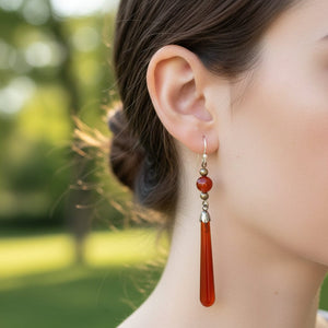 Vintage Silver Carnelian Torpedo Drop Earrings - Boylerpf