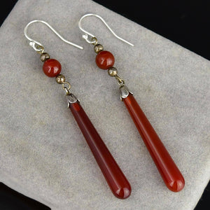 Vintage Silver Carnelian Torpedo Drop Earrings - Boylerpf