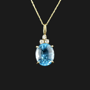 Vintage 14K Gold Diamond Blue Topaz Pendant Necklace - Boylerpf