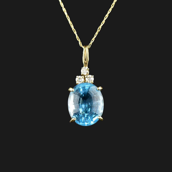 Vintage 14K Gold Diamond Blue Topaz Pendant Necklace - Boylerpf