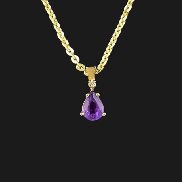 Vintage 14K Gold Diamond Amethyst Pendant Necklace - Boylerpf