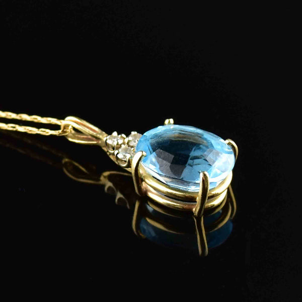 Vintage 14K Gold Diamond Blue Topaz Pendant Necklace - Boylerpf