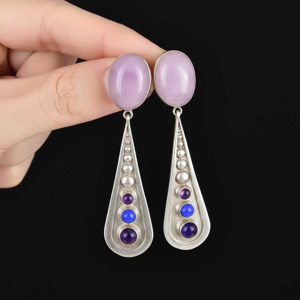 Vintage Sterling Silver Amethyst Lapis Lazuli Earrings - Boylerpf