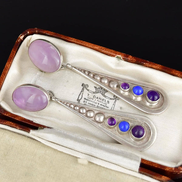 Vintage Sterling Silver Amethyst Lapis Lazuli Earrings - Boylerpf